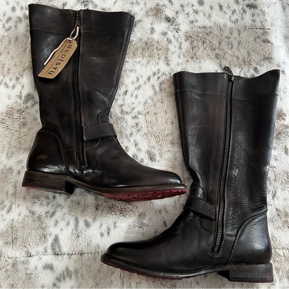 New Bed Stu GoGo Lug Wide Calf Leather Boots Black Rustic sz 9.5 - Picture 9 of 16